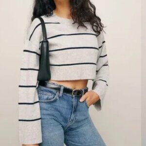 Reformation Paloma Cropped Striped Cashmere Crewneck Sweater